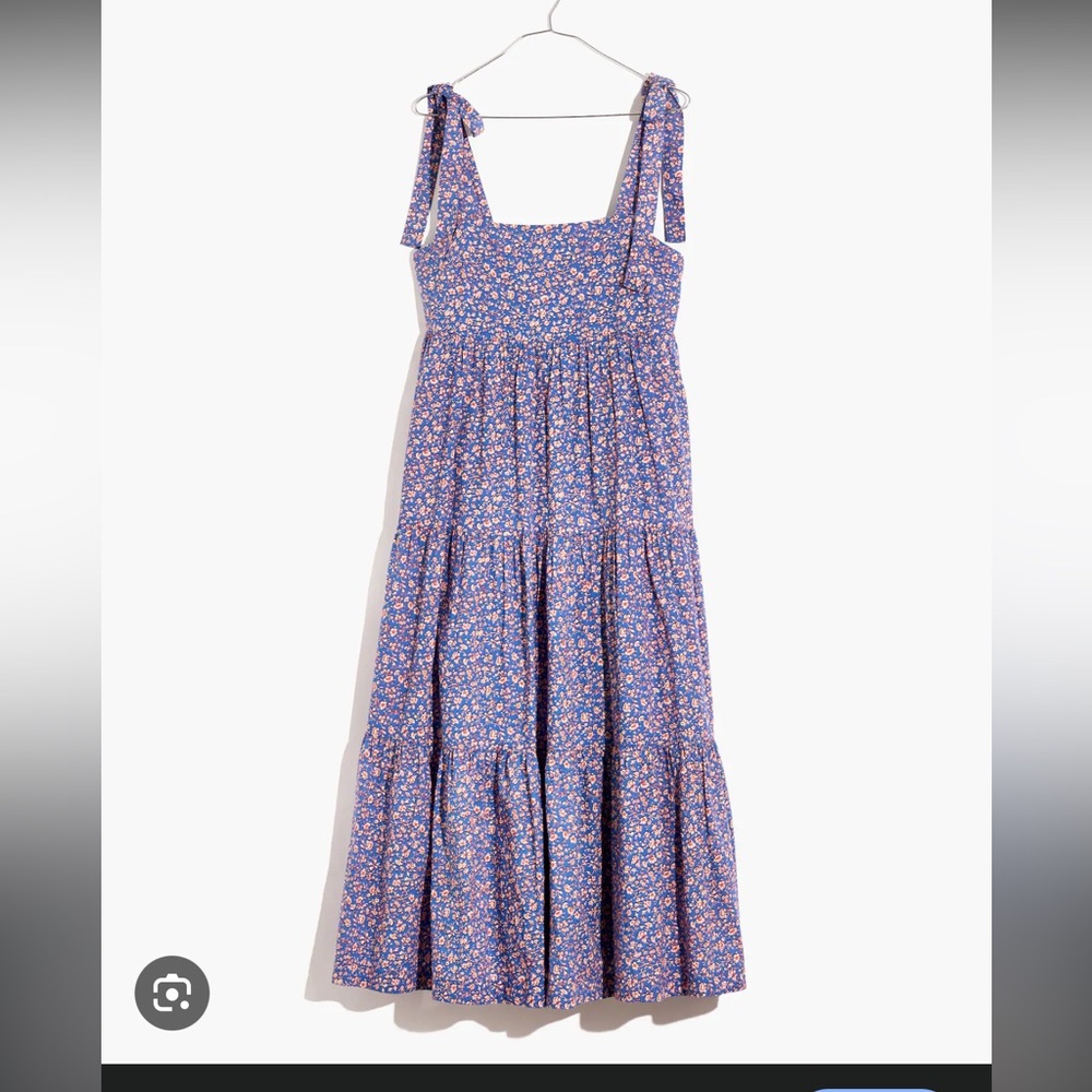 Madewell Tie Strap Tiered Summer Vines Blue Midi Dress